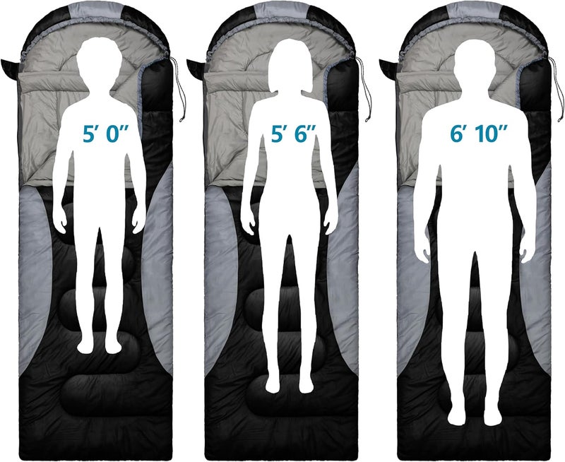 rioyalo 0 Degree Winter Sleeping Bags for Adults Camping (450GSM) - Temp Range (5F–32F) Portable Waterproof Compression Sack- Camping Sleeping Bags for Big and Tall in Env Hoodie: Backpacking Hiking 4 Season - Image 3
